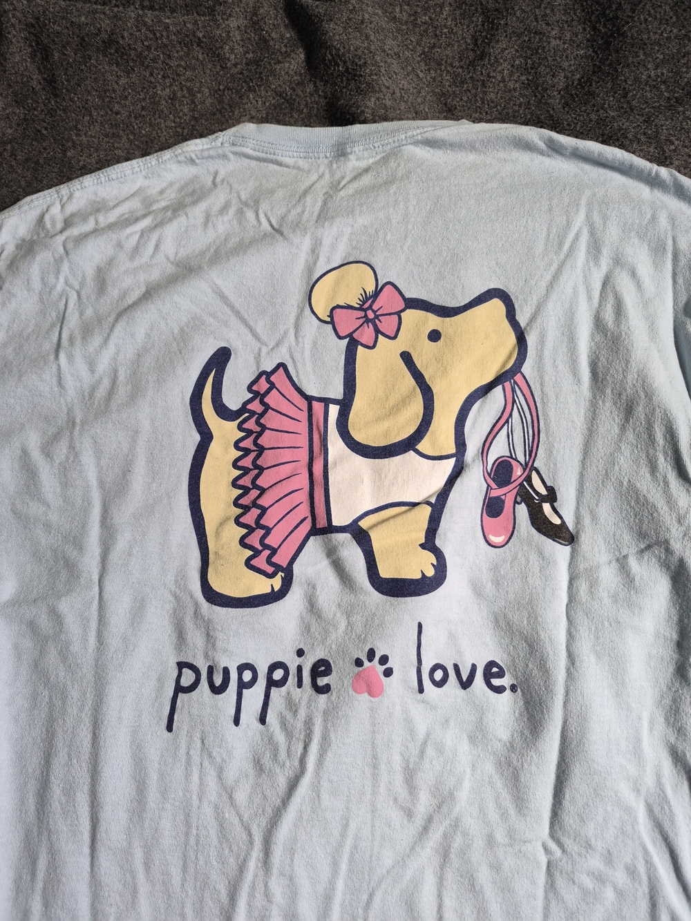 Puppie Love Girls' Light Blue Graphic Puppy Tee with Pink Accents